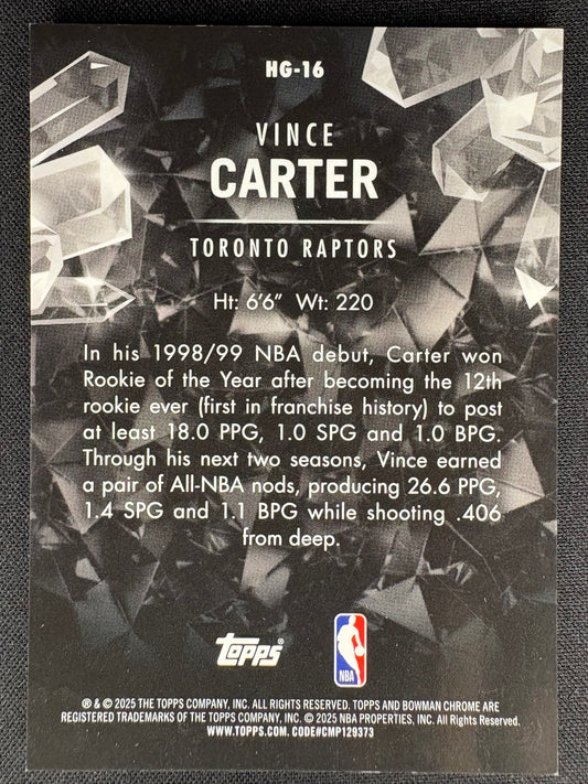 2025 VINCE CARTER TOPPS CHROME HIDDEN GEMS 1/5 COLOR MATCH AND NO. MATCH