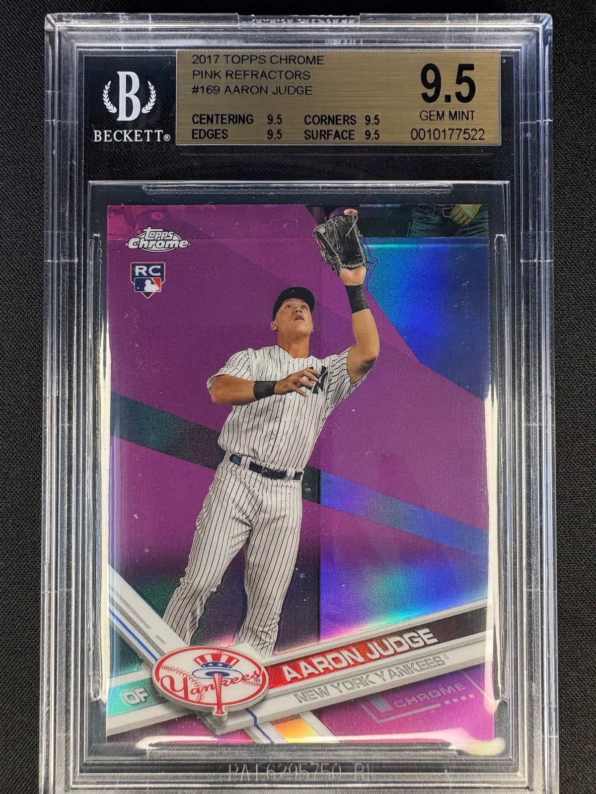 2017 TOPPS CHROME PINK REFRACTOR AARON JUDGE #169 BGS 9.5