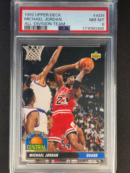 1992 UPPER DECK MICHAEL JORDAN ALL-DIVISION TEAM #AD9 PSA 8