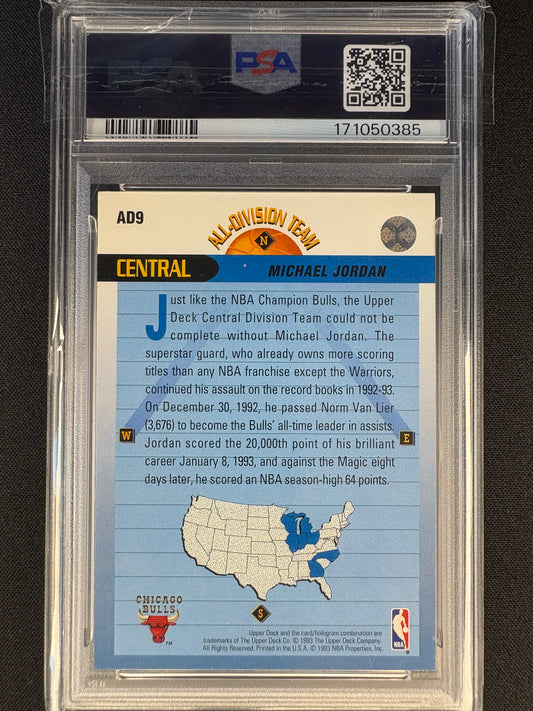 1992 UPPER DECK MICHAEL JORDAN ALL-DIVISION TEAM #AD9 PSA 8