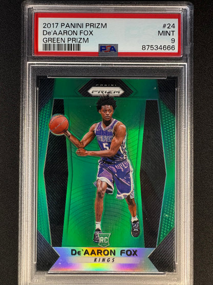 2017 PANINI GREEN PRIZM DE'AARON FOX RC #24 MINT 9