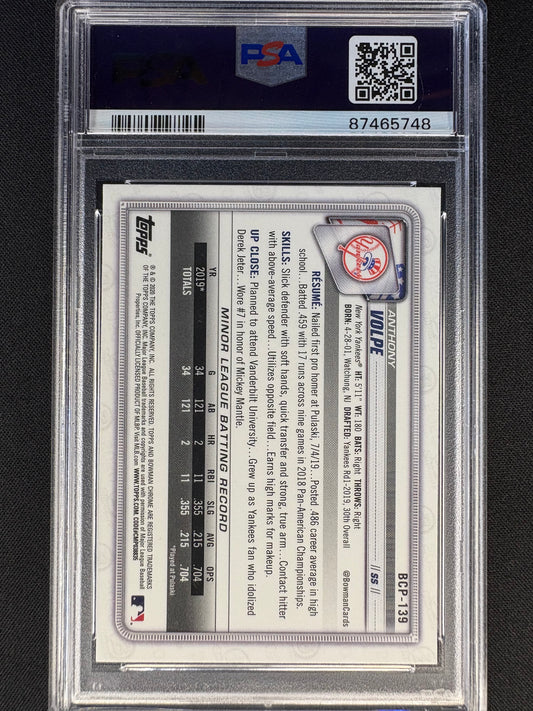 2020 BOWMAN CHROME ANTHONY VOLPE 1ST BOWMAN #BCP139 GEM MT 10