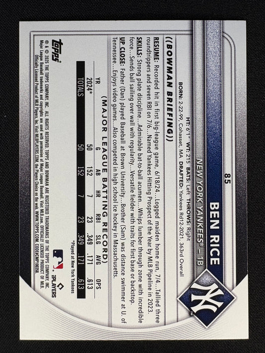 2025 BOWMAN BEN RICE RC /399 #85 GREEN