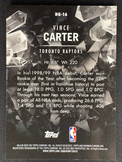 2025 VINCE CARTER TOPPS CHROME HIDDEN GEMS 1/5 COLOR MATCH AND NO. MATCH