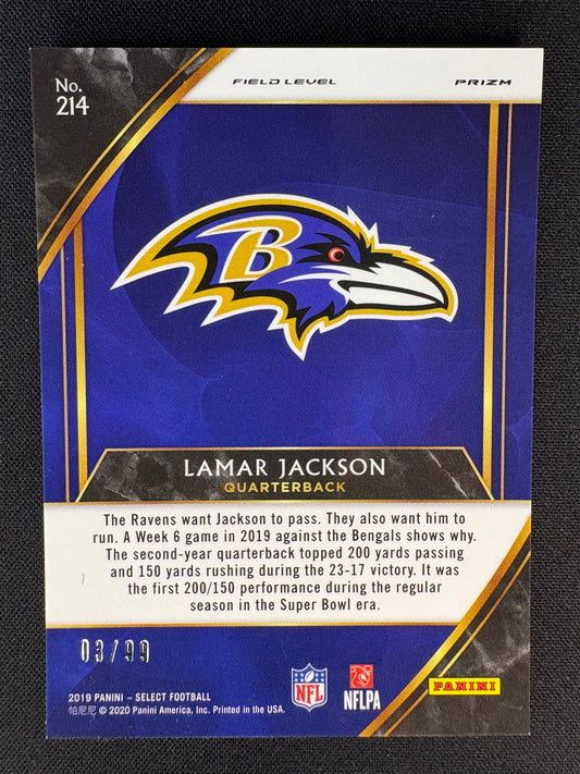 2019 LAMAR JACKSON #214 SELECT PRIZM REFRACTOR /99