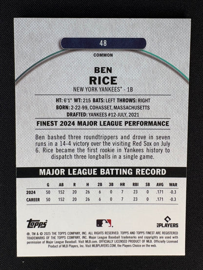 2025 BEN RICE - TOPPS FINEST - #48 - ROOKIE - /325