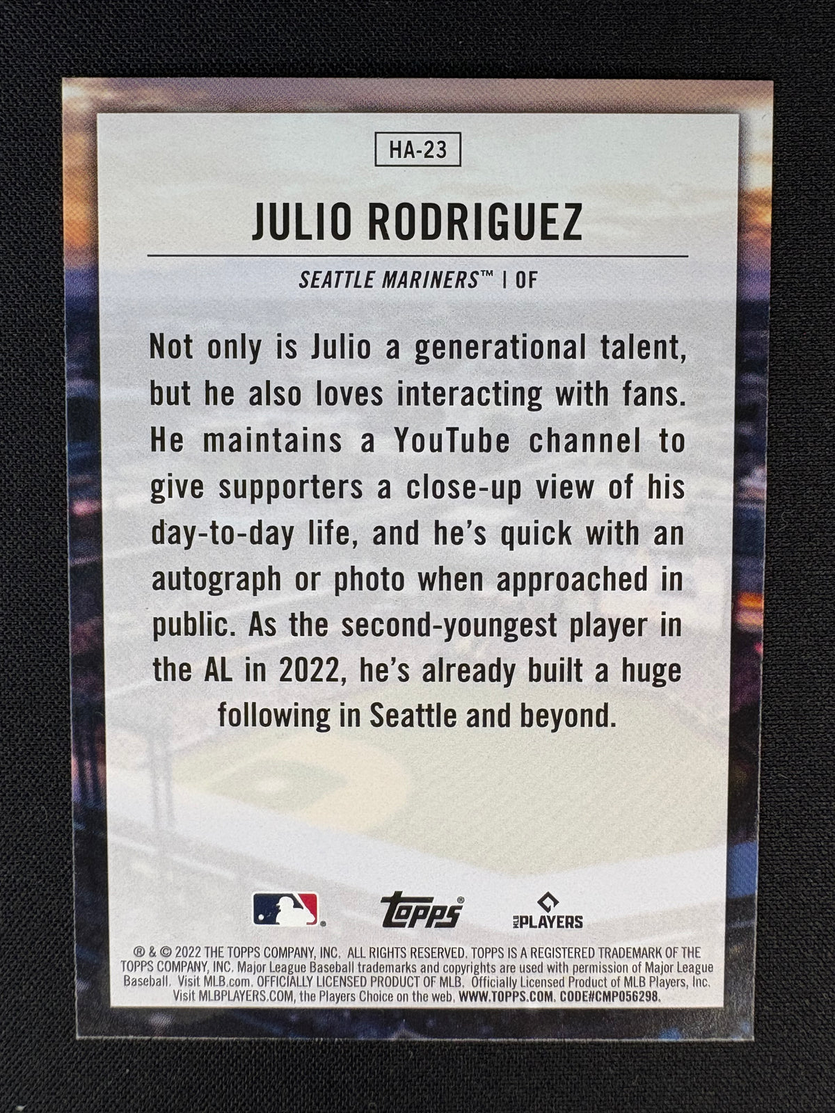 2022 JULIO RODRIGUEZ - HOME FIELD ADVANTAGE - TOPPS #HA-23 - ROOKIE