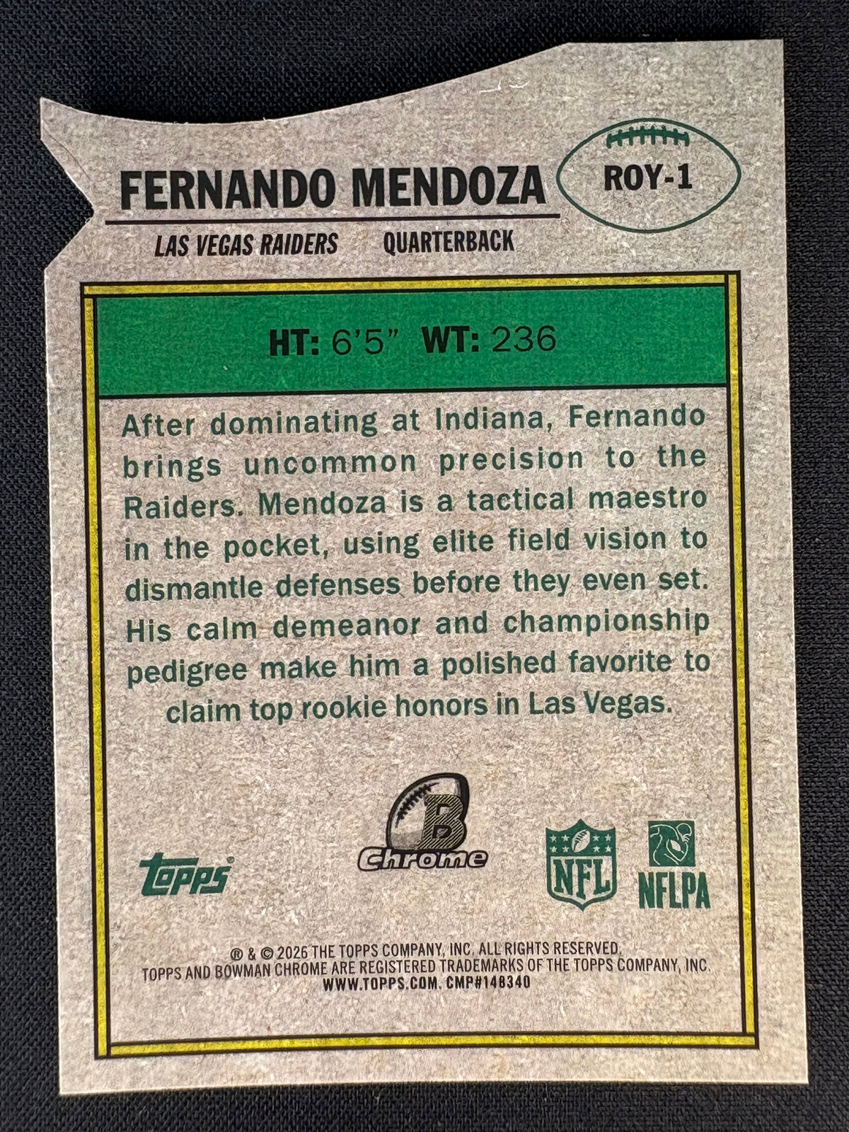 2026 FERNANDO MENDOZA - BOWMAN CHROME - ROOKIE OF THE YEAR FAVORITES #ROY-1