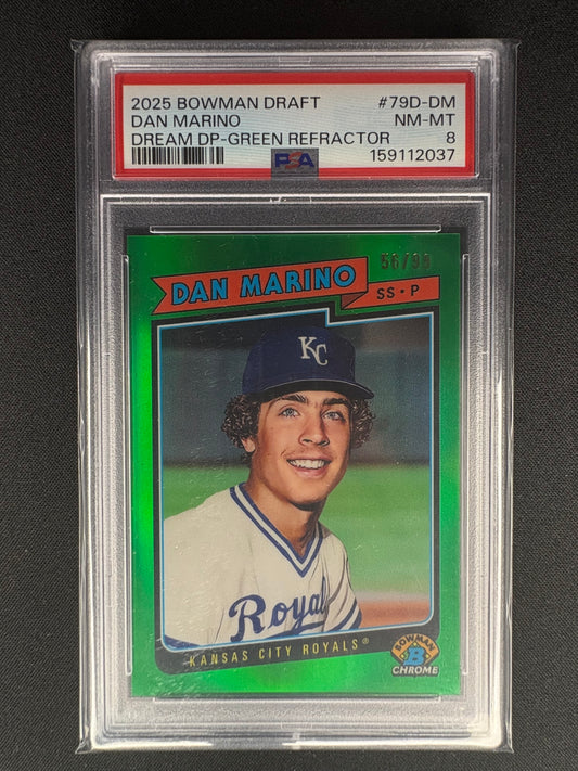 2025 BOWMAN DRAFT - DAN MARINO - GREEN REFRACTOR /99 #79D-DM - PSA NM-MT 8