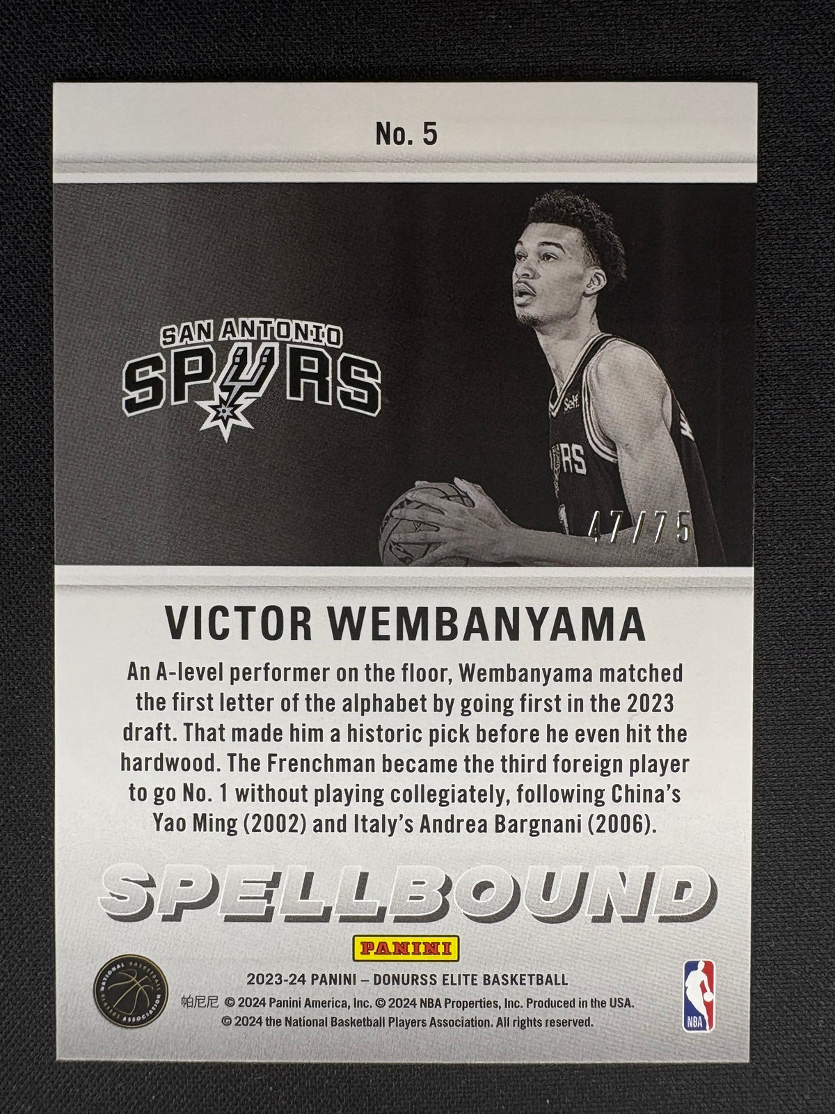 2023-2024 PANINI - VICTOR WEMBANYAMA - #5 - ROOKIE SPELLBOUND A - /75