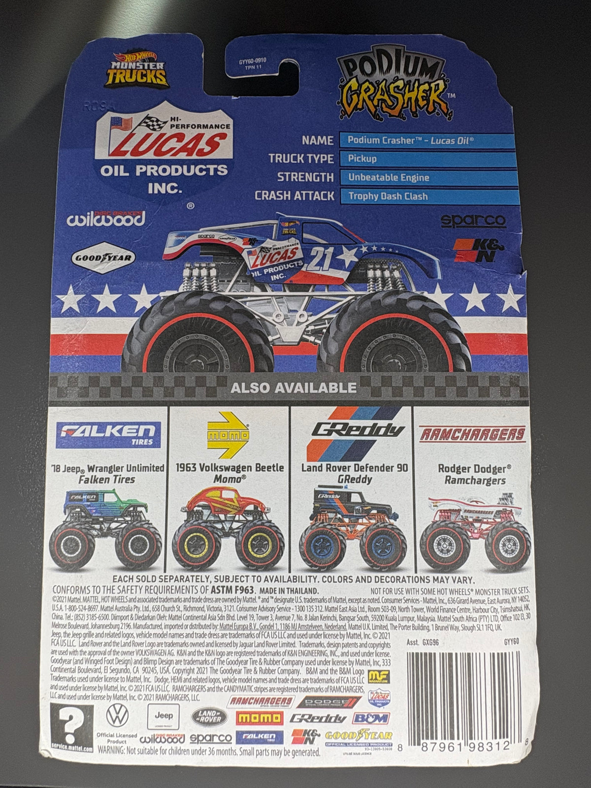 HOT WHEELS MONSTER TRUCK - 1:64 DIECAST - LUCAS OIL PODIUM CRASHER